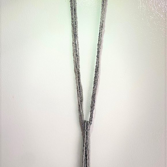 Multi-strand Glass Bead Necklace, Tie to Knot, Shades of Gray, 43" - Picture 6 of 6